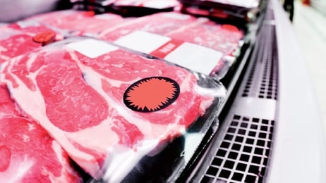Supermarket shelves meat freezer