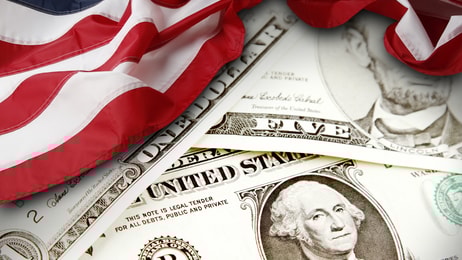 American flag and banknotes