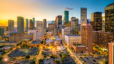 Downtown Houston skyline in Texas USA at twilight