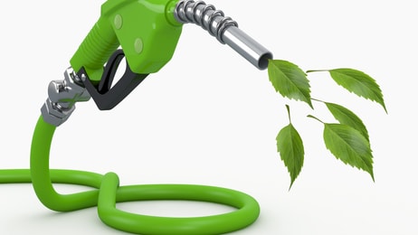 Green conservation. Gas pump nozzle and leaf. 3d