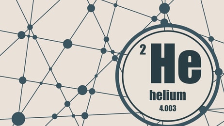 Helium chemical element. Sign with atomic number and atomic weight. Chemical element of periodic table. Molecule And Communication Background. Connected lines with dots.