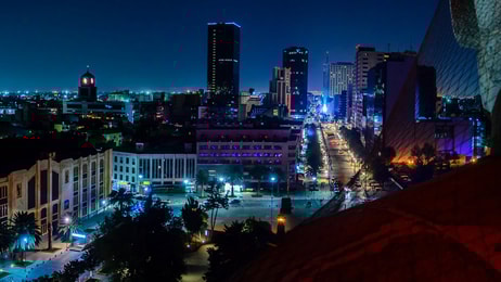 Mexico City skyline at night from top of the revolution monument_Web
