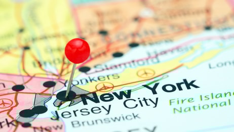 New York pinned on a map of USA