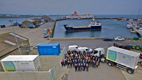 Paul wheelhouse  surf n turf project partners and suppliers with hydrogen fuel cell  mobile storage units and local ferry  k calvera
