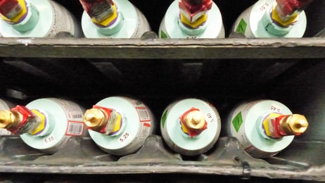 Rack of cylinders showing test rings