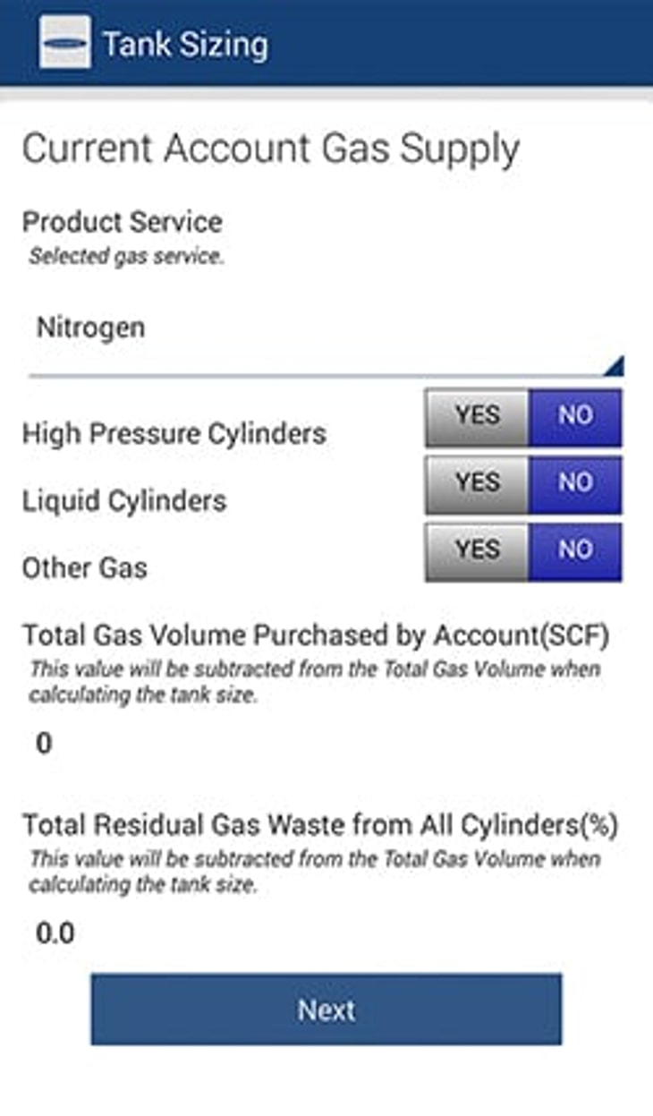 New Tank Sizing App from Chart