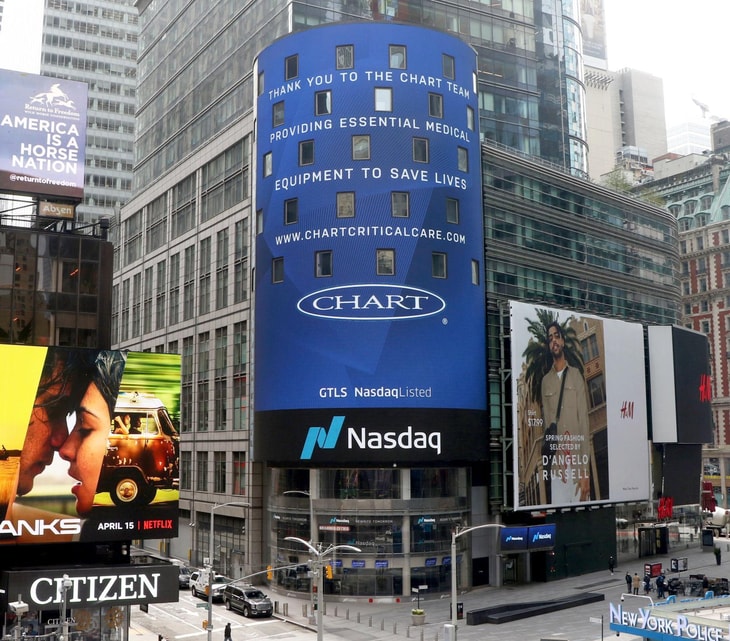 Nasdaq thanks Chart for efforts to combat coronavirus with Times Square image
